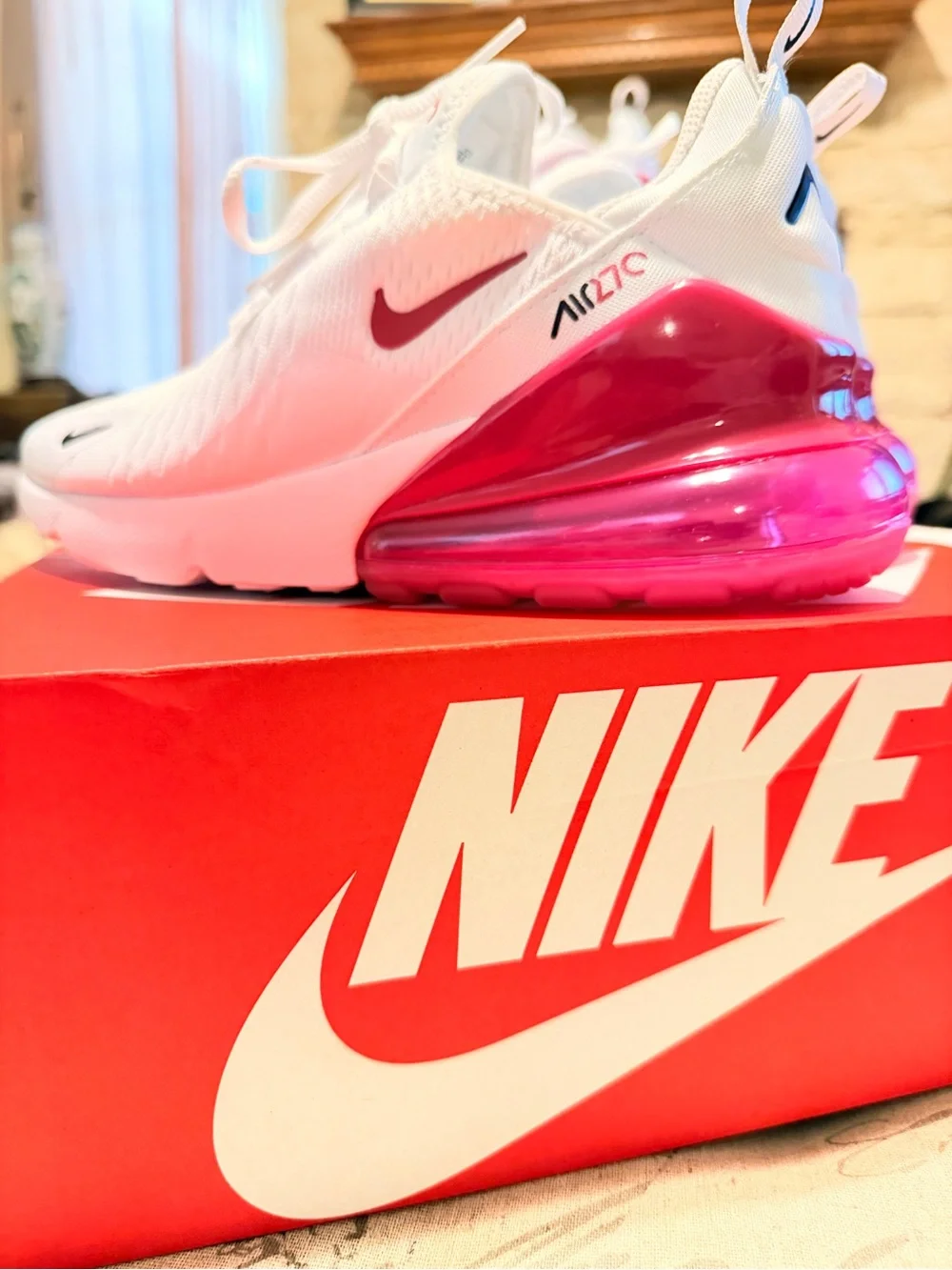 Nike Air Max 270GS Women's White Sneakers with Pink Air Unit